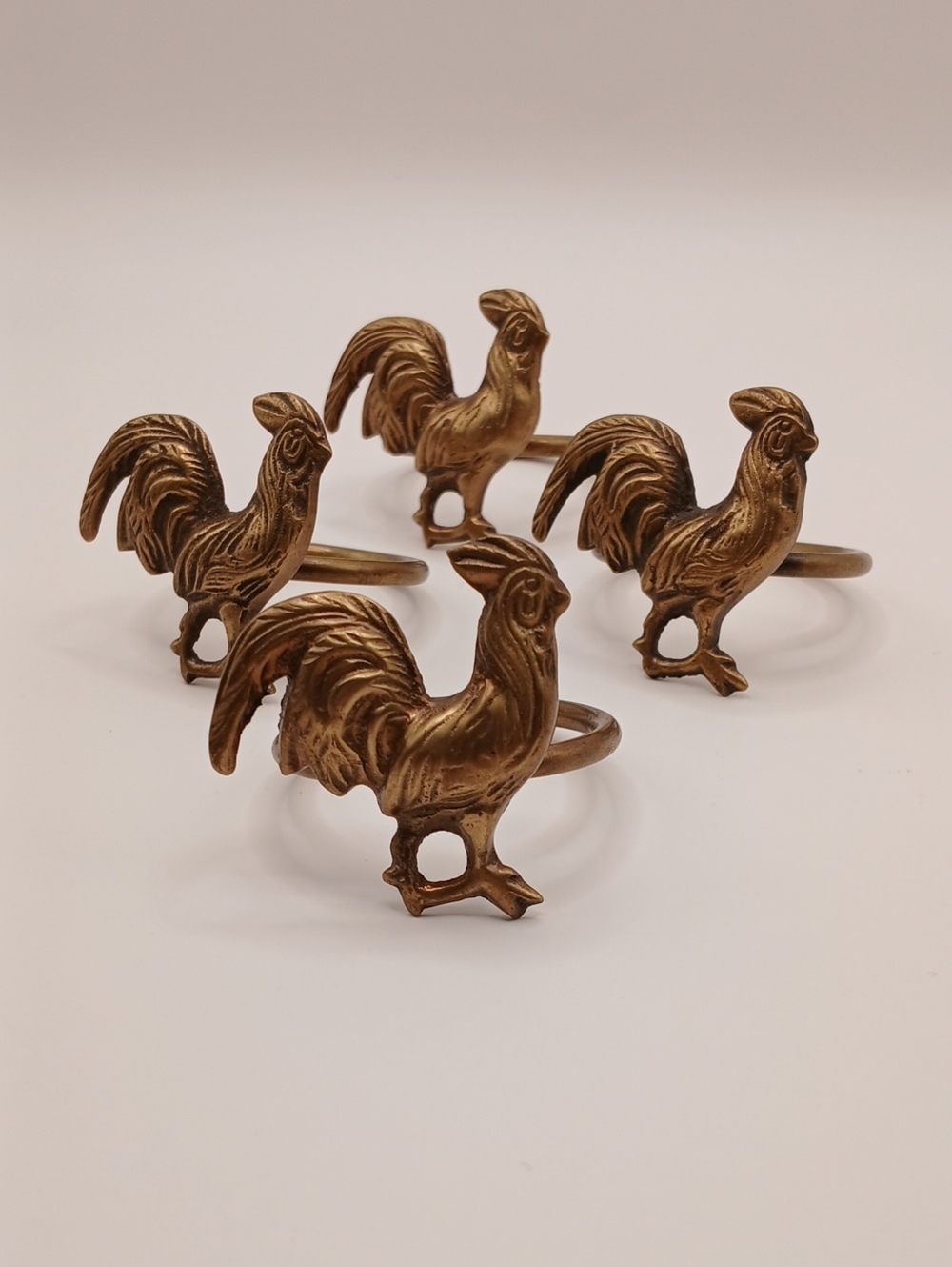 Brass Rooster Napkin Rings - Set of 4